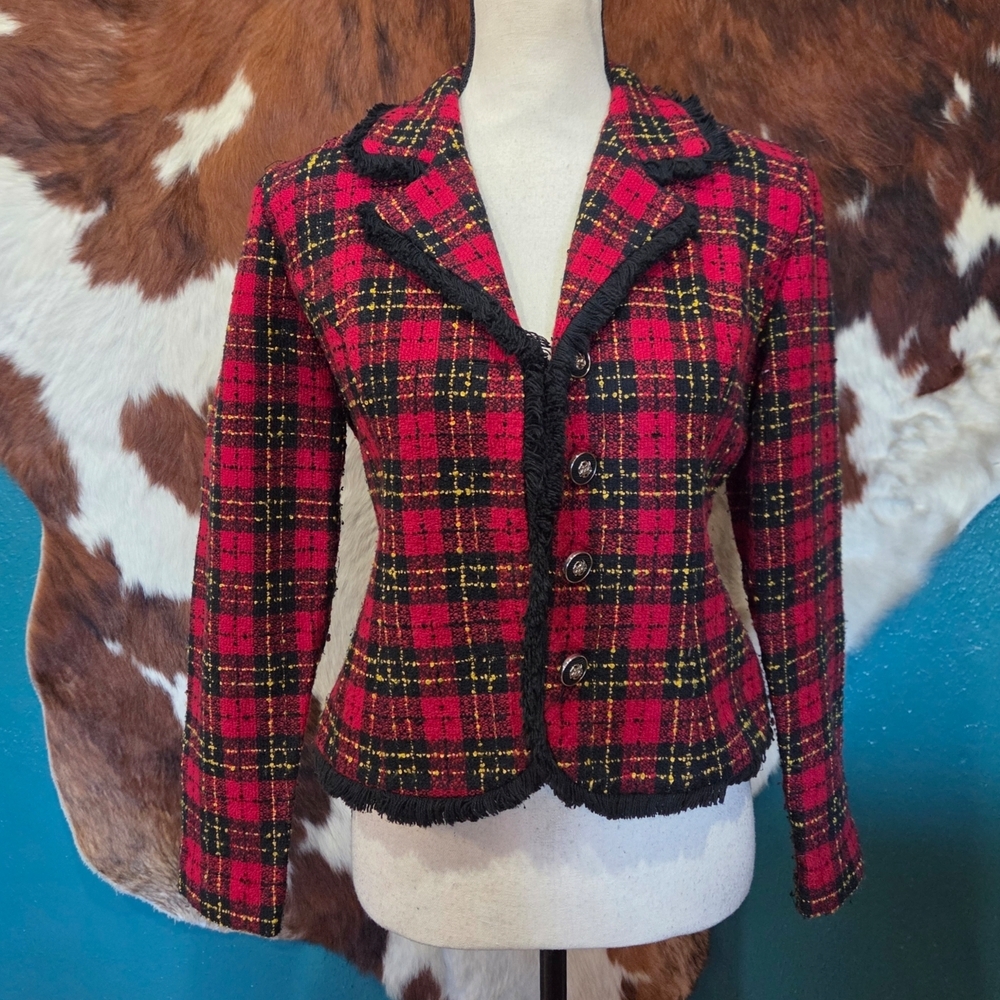 Chic Plaid Blazer - Red and Black